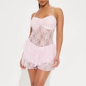 Elegant Pink Lace Babydoll Romper